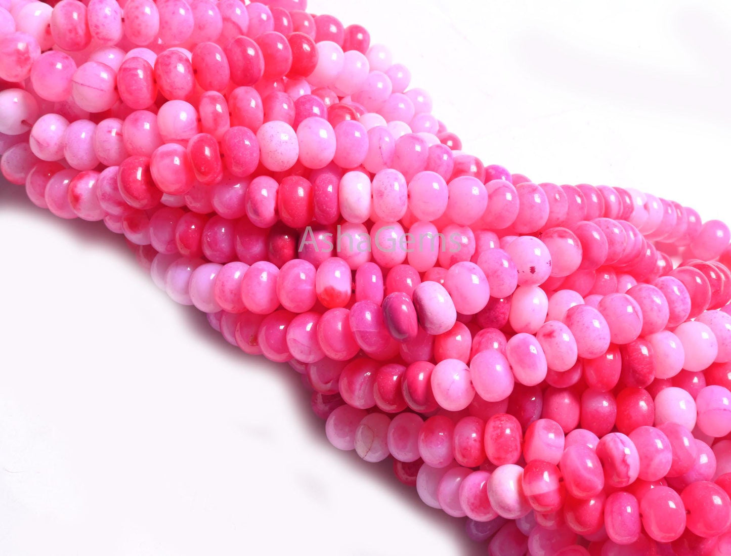 AAA Shaded Queen Pink Opal Smooth Rondelle Beads,16"Strand Hot Pink Opal Plain Handmade Gemstone Loose Bead, Opal Bead Necklace Jewelry SALE
