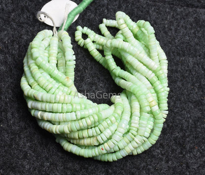 AAA Green Opal Smooth Tyre Shape Beads, Shaded Parrot Green Opal Plain Handmade Heishi Tyre Gemstone Beads, Opal Beads For Necklace Jewelry