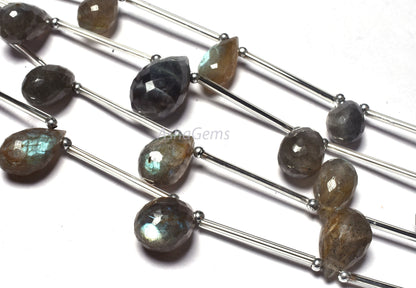 Natural Fire labradorite Faceted Drops shape Beads, black Rainbow Teardrop Briolette Beads, Flashy Labradorite Drop Shape Beads For Jewelry