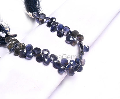8 mm Natural Blue Iolite Faceted Heart Shape Gemstone Beads,8" Strand Iolite Heart Briolette Side Drill Fine Iolite Beads Jewelry Craft SALE (AG 18614 )