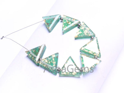 Beautiful Quartz Green Onyx Gold Foil Doublet Triangle Shape Faceted Beads, 12-14 mm Doublet fancy Trillion Table Cut Gemstone Beads Jewelry (AG 18709 )