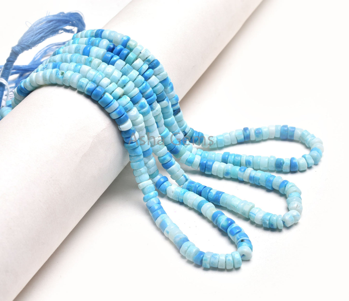 16" Strand Turquoise Color Blue Opal Smooth Tyre Beads, Shaded Blue Opal Plain Handmade Heishi Tyre Beads, Opal Wheel Gemstone Bead Jewelry