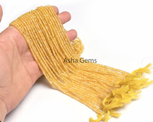 15" Strand Beautiful Yellow Zircon Micro Cut Beads,3 mm AAA pastel Yellow Cubic Zirconia Rondelle Faceted Gemstone Zircon Bead Jewelry Craft