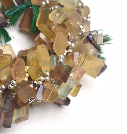 Natural Fluorite Fancy Flat Slice Faceted Gemstone Beads, Multi Fluorite Fancy Uneven Shape Table Cut Side Drill Bead Fluorite Bead Jewelry