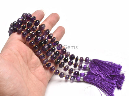 Natural Purple Amethyst Smooth Rondelle Shape Beads, African Amethyst Plain Handmade Center Drill Gemstone Loose Beads, Amethyst Bead Crafts