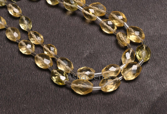 Fine Lemon Quartz Color Hydro Faceted Oval Checker cut Beads,10" Yellow Lemon Hydro Oval Briolette Straight Drill Beads Jewelry making Craft