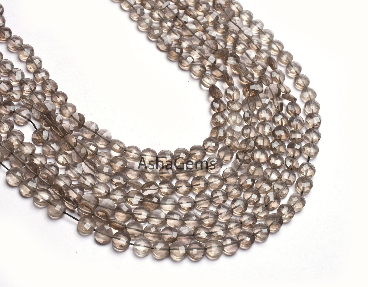 6 mm Natural Smoky Quartz Faceted Coin Shape gemstone Beads,AAA Quality Smoky Checker Cut Coin Briolette Beads,13" Strand Smoky Bead Jewelry