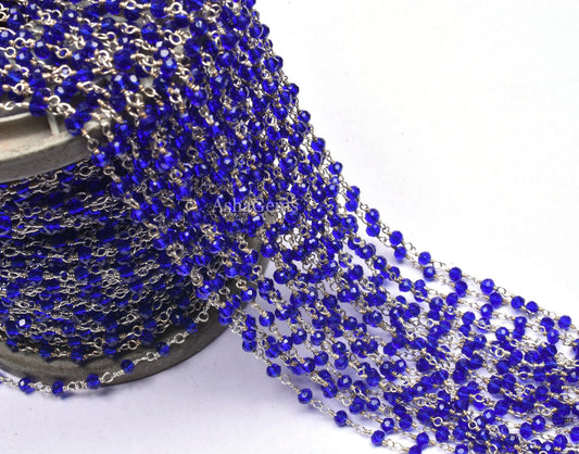beautiful Royal Blue Quartz Hydro Faceted Rondelle Beads Chain 1,5,10,50 Ft. Silver Plated Rosary Chain Wire Roll Chain For Jewelry makings
