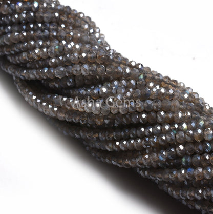 3.5mm AAA Labradorite Beads, Silver Coated Labradorite Micro Cut Faceted Rondelle Beads, Labradorite Machine Cut Gemstone Loose Bead Jewelry