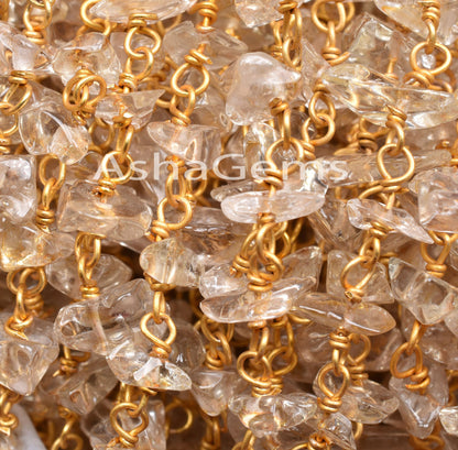 Natural Green Amethyst Uncut Bead Rosary Chain Gold Plated Wire Bulk Roll Amethyst Smooth Chip Beaded Chain For Necklac Jewelry making Craft