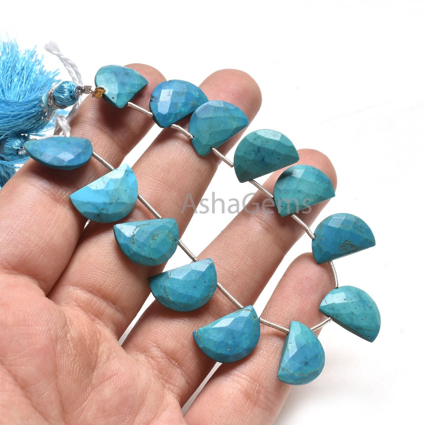 Beautiful Turquoise Howlite Fancy Gemstone Beads,10-15mm Blue Turquoise Faceted D Shape Beads, Turquoise Fancy Briolette Half Moon Bead SALE