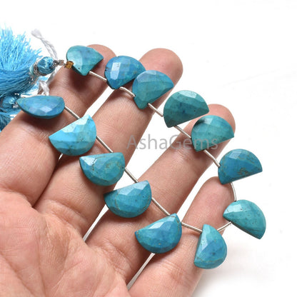 Beautiful Turquoise Howlite Fancy Gemstone Beads,10-15mm Blue Turquoise Faceted D Shape Beads, Turquoise Fancy Briolette Half Moon Bead SALE