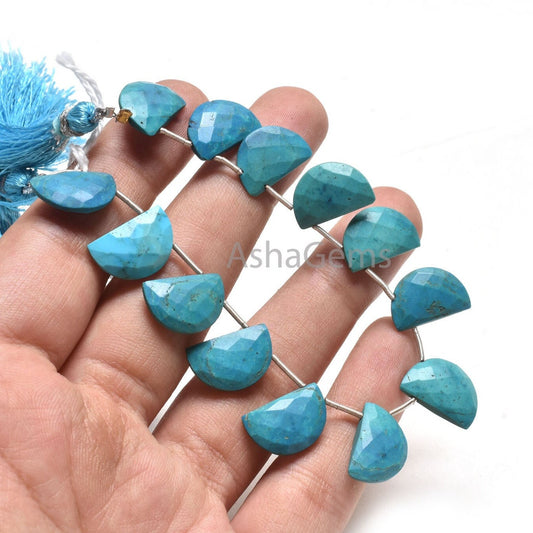 Beautiful Turquoise Howlite Fancy Gemstone Beads,10-15mm Blue Turquoise Faceted D Shape Beads, Turquoise Fancy Briolette Half Moon Bead SALE