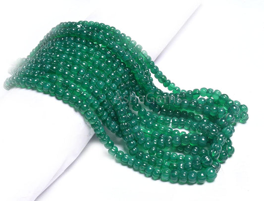 Beautiful Green Onyx Carving Watermelon Beads,16" Strand Onyx Handmade Carved Rondelle Beads, Green Onyx Carve Pumpkin Gemstone Bead Jewelry