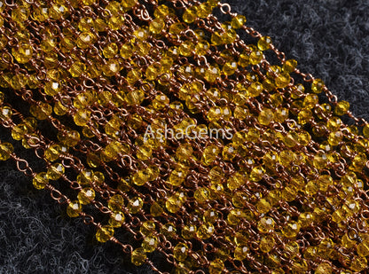 AAA Lemon Quartz Hydro Faceted Beads Rosary Chain Silver Gold Black, Copper Plated Chain handmade Beaded Rondelle Rosary Chains Jewelry SALE