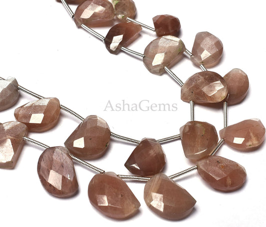 Amazing Chocolate Moonstone Beads,fancy D Shape Beads,Moonstone Faceted Beads,6.5" Strand Shaded Brown Moonstone Faceted Checker Cut Beads