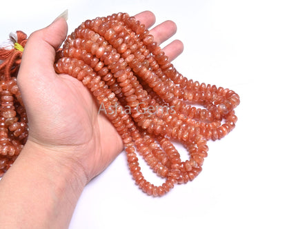 Beautiful Sunstone Smooth Rondelle Shape Beads,16"Natural Red Sunstone Rondelle Plain Gemstone Beads, Sunstone beads Jewelry Necklace Crafts