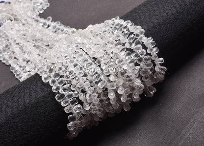 White Crystal Quartz Faceted Drops Gemstone Beads, Natural Crystal Teardrop Briolette Side Drill Beads, Fine Crystal Bead Jewelry Craft SALE