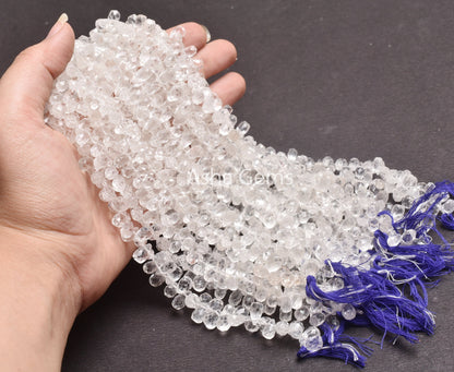 White Crystal Quartz Faceted Drops Gemstone Beads, Natural Crystal Teardrop Briolette Side Drill Beads, Fine Crystal Bead Jewelry Craft SALE