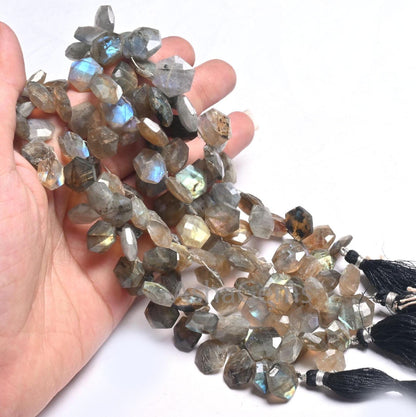 Natural Flash Labradorite Fancy Hexagon Shape Gemstone Beads,8" Multi Fire labradorite Faceted Checker cut Briolette Bead Jewelry Craft SALE