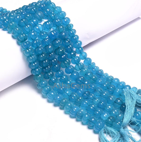 Beautiful Blue Quartz Carving Watermelon Beads, Blue Sapphire color Quartz Carved Pumpkin Bead Handmade Carve Rondelle Gemstone Bead Jewelry