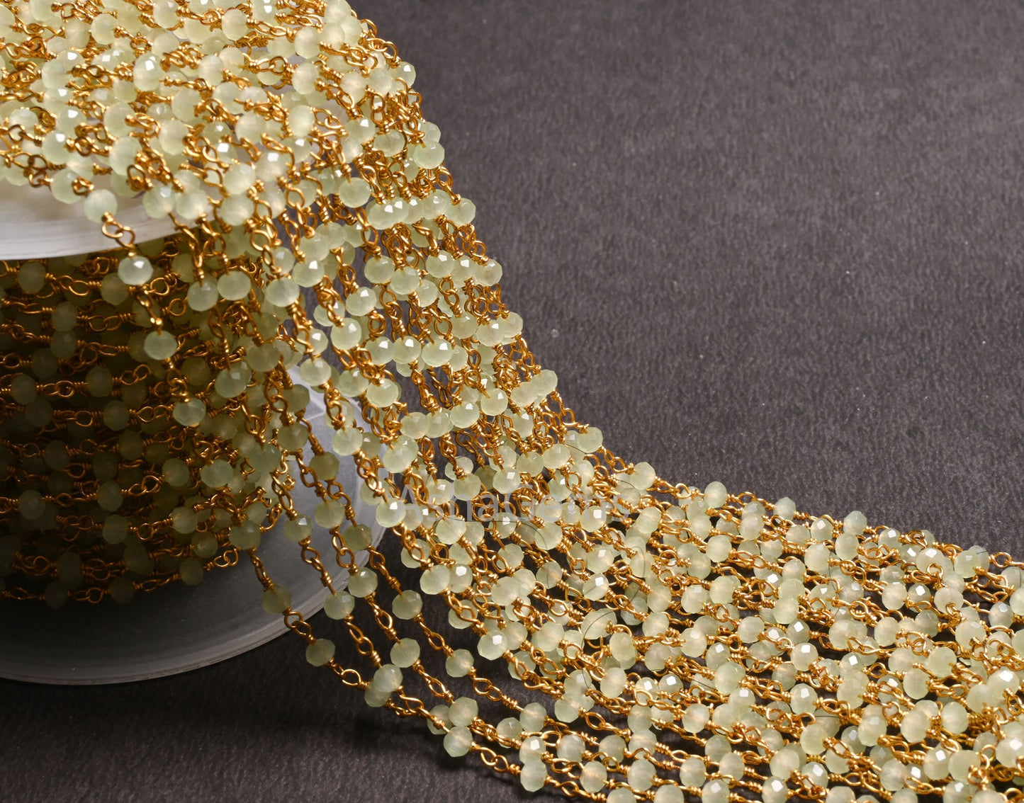 1,3,10,50 Feet Bulk Roll Green Prehnite Hydro Faceted Beads Rosary Chain Gold Plated Wire wrapped Beaded Chain Rosary Handicraft DIY Crafts
