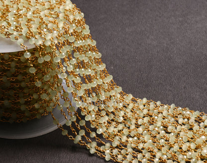 1,3,10,50 Feet Bulk Roll Green Prehnite Hydro Faceted Beads Rosary Chain Gold Plated Wire wrapped Beaded Chain Rosary Handicraft DIY Crafts