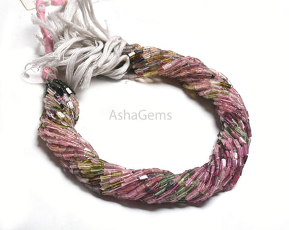 Natural Tourmaline Pipe Shape smooth Gemstone Beads,13"Tourmaline Beads, Multi Tourmaline Fancy Long stick Handmade Straight Drill Bead SALE