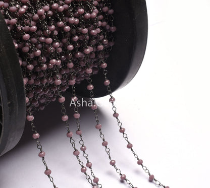 Beautiful Lavender Hydro Faceted Rondelle Beads Rosary Chain Black Metal Plated Gunmetal Wire Beaded Handmade Chains Jewelry making Necklace