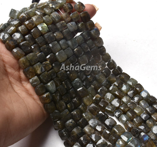 Multi Flash Labradorite Faceted 3D Cube Box Beads, Labradorite Beads,8" Black Rainbow Cube Box Beads Gemstone Faceted Box Shape Beads Craft