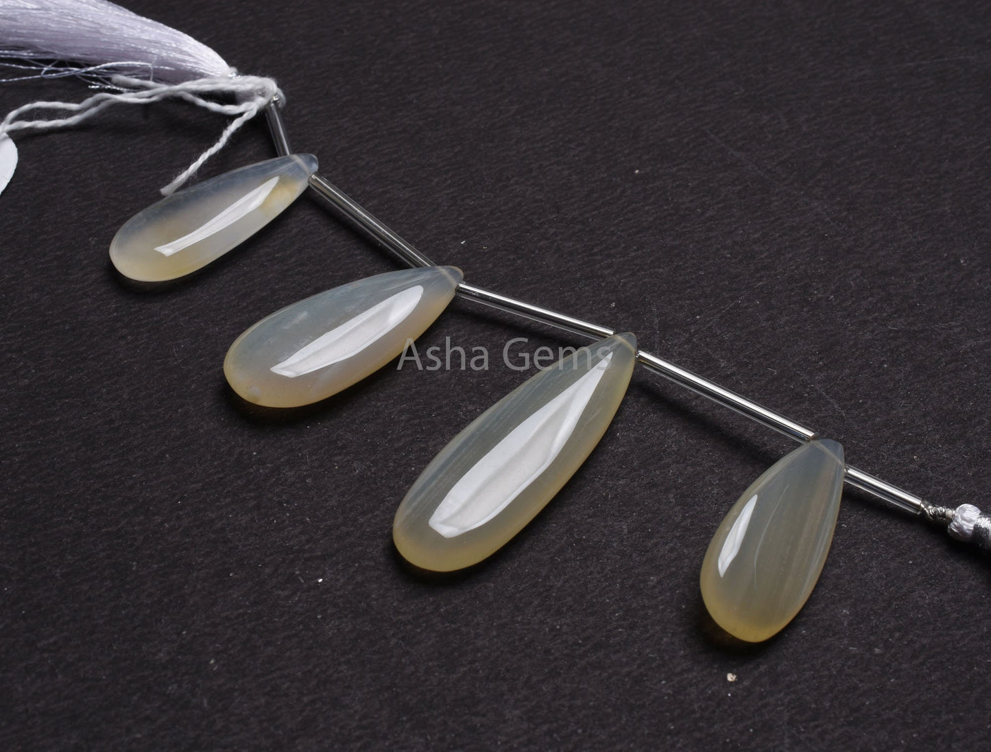 White Chalcedony Fancy Long Teardrop Side Drill Beads, AAA Chalcedony Smooth Pear Shape Gemstone Beads, Chalcedony Bead Jewelry Handicrafts