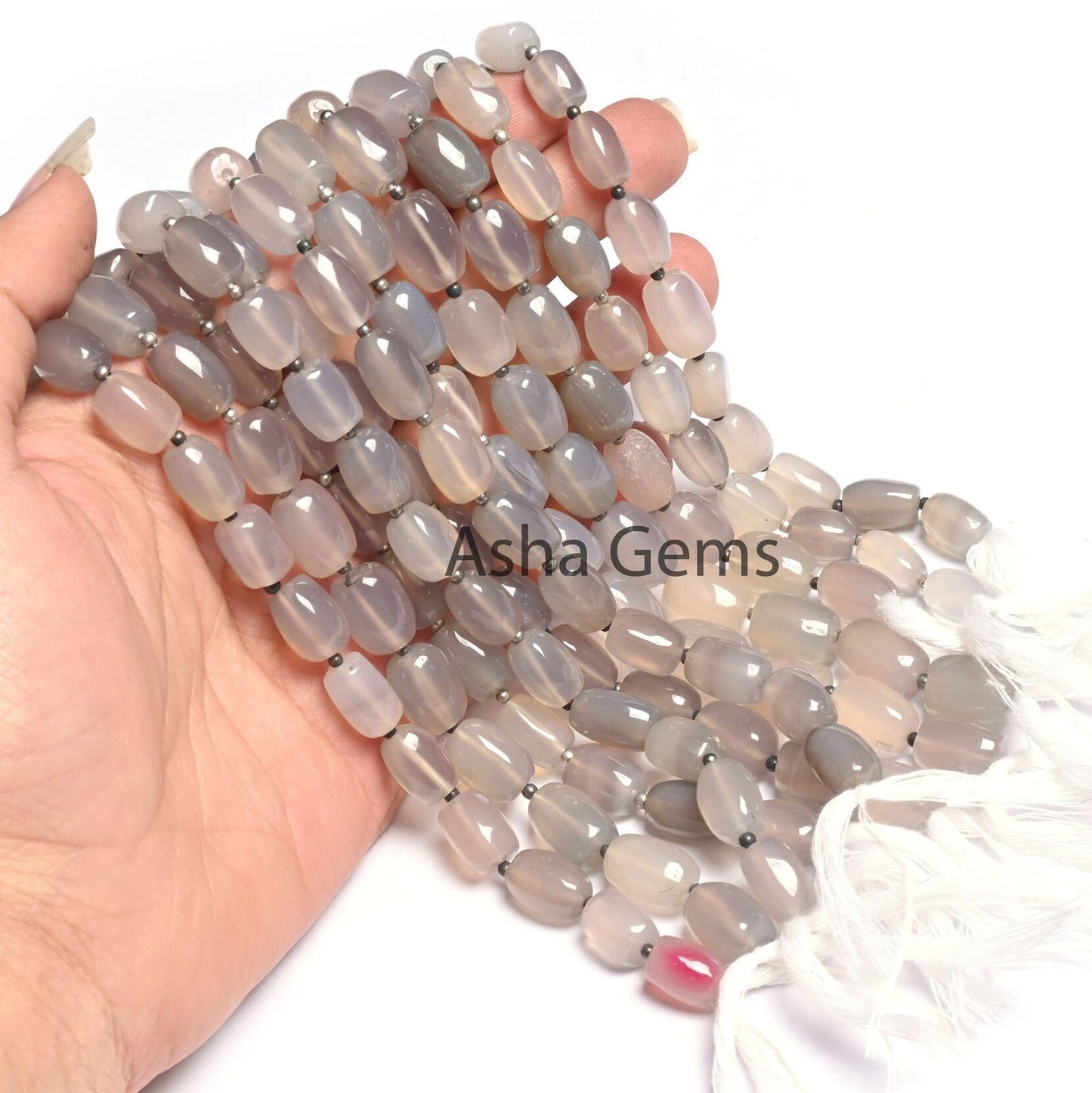 Light Grey Chalcedony Smooth Barrell Shape Gemstone Beads,8.5"Fine Chalcedony Uneven Handmade Barrell Straight Drill Chalcedony Bead Jewelry