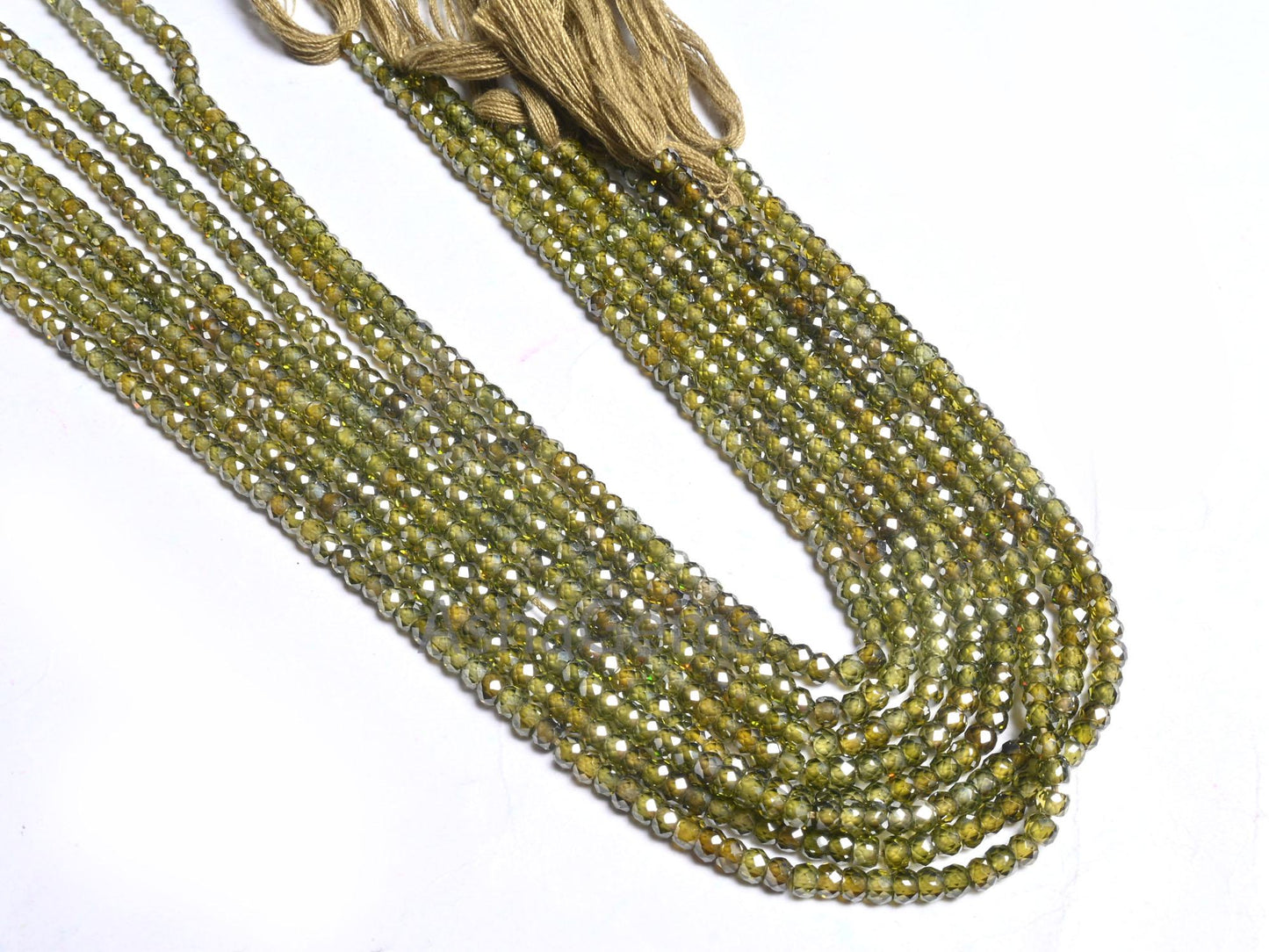 Beautiful Green Zircon Micro Faceted Beads,3.2 mm AAA Dark Olive Green Cubic Zirconia  Machine Cut Rondelle Zircon Beads Jewelry Crafts SALE