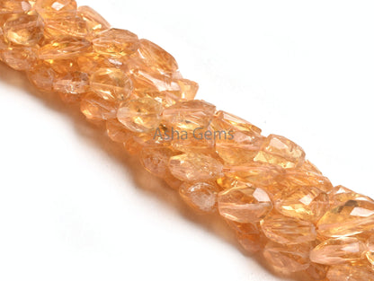 Natural Citrine Faceted Nugget Shape Beads, Fine Yellow Citrine Quartz Indian Cut Uneven Tumble Straight Drill Citrine Beads Jewelry Crafts