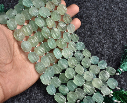 Natural Green Fluorite Uneven Shape Carving Beads, Fine Fluorite Carved Nugget Beads, Fluorite Handmade Carve Puff Nugget Beads Jewelry SALE