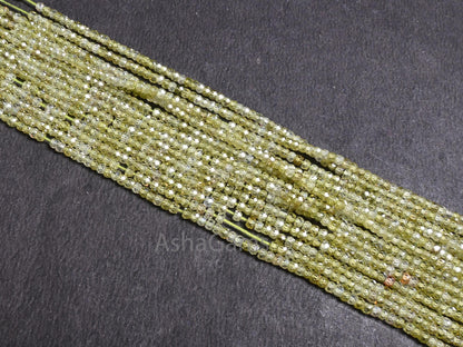 2.5mm Beautiful Light Green Zircon Micro Cut Faceted Rondelle Tiny Beads,13" AAA Prehnite Color Cubic Zirconia Machine Cut Bead Jewelry SALE