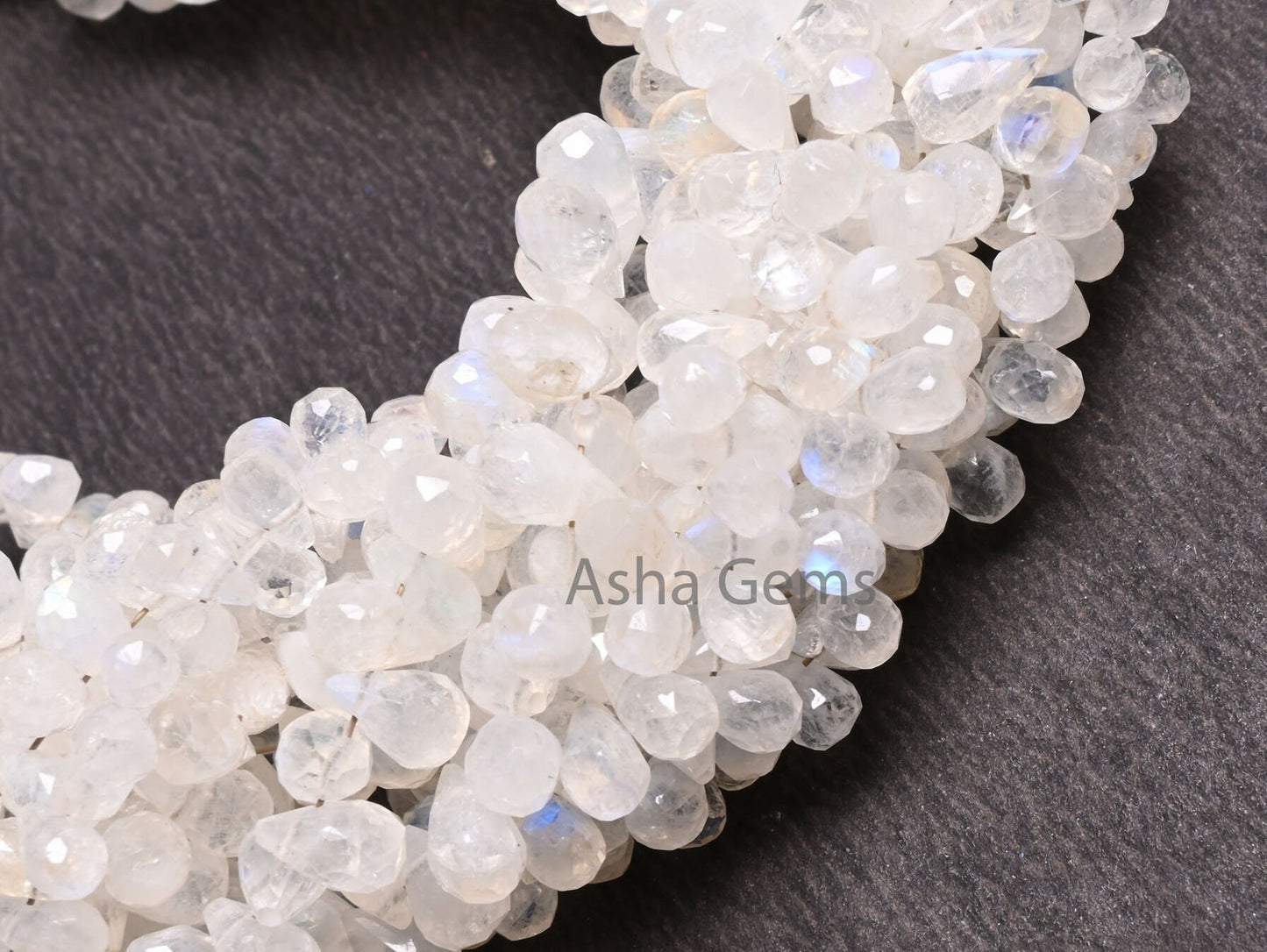 Natural Blue Flash Rainbow Moonstone Tiny Drops Shape Faceted Beads,9"Blue Fire White Rainbow Moonstone Teardrop Briolette Bead Jewelry SALE (AG 18940)