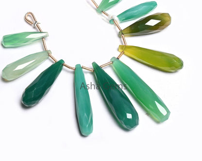 Beautiful Multi Green Onyx Fancy Long Pencil Drop faceted Beads, Both Side Loop Shaded Onyx Teardrop Briolette Gemstone Side Drill Bead SALE
