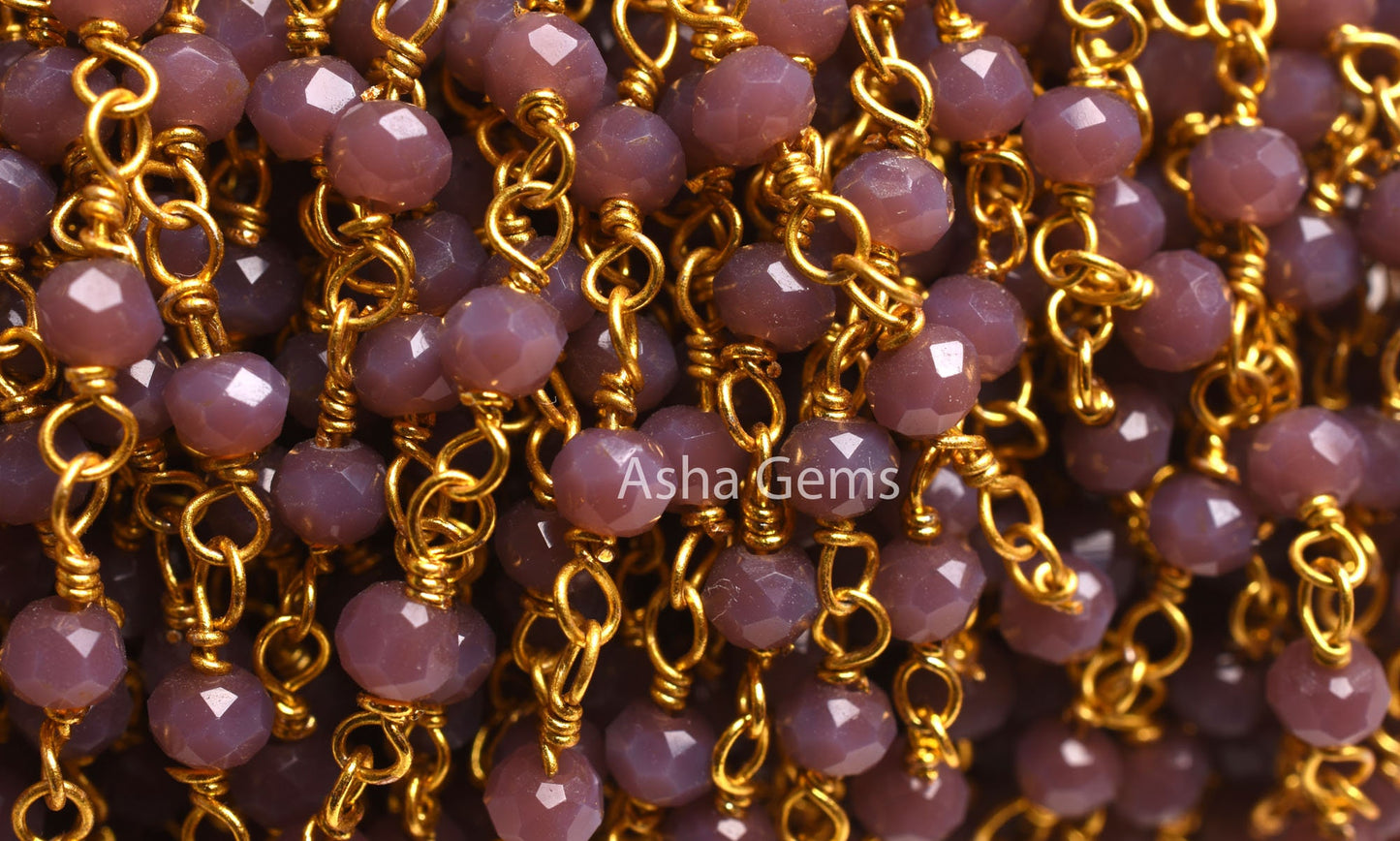 Dark Lavender Hydro Gold Plated Faceted Rondelle Beaded Rosary Chain,Bulk Roll Wire,Jewelry Making Finding,Rosary Chain 3-3.5mm,Beaded Chain
