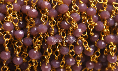 Dark Lavender Hydro Gold Plated Faceted Rondelle Beaded Rosary Chain,Bulk Roll Wire,Jewelry Making Finding,Rosary Chain 3-3.5mm,Beaded Chain