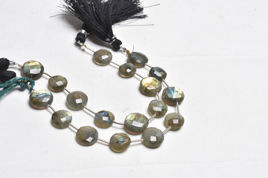 Beautiful Labradorite Faceted Coin Shape Gemstone Beads,10-12 mm Labradorite Beads, Flashy Black rainbow Coin Briolette Straight Drill Beads