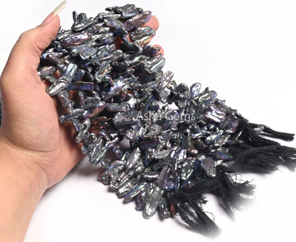 Beautiful Peacock Grey Black Water Pearl Uneven Shape Side Drill Nugget Beads,Fire ball Baroque Pearl Gemstone Pearl Bead Jewelry Craft SALE
