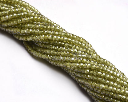 3 mm AAA Green Zircon Micro Faceted Rondelle Beads,13" Strand Peridot Green Cubic Zircon Faceted Beads, Zircon Beads Necklace Jewelry Crafts