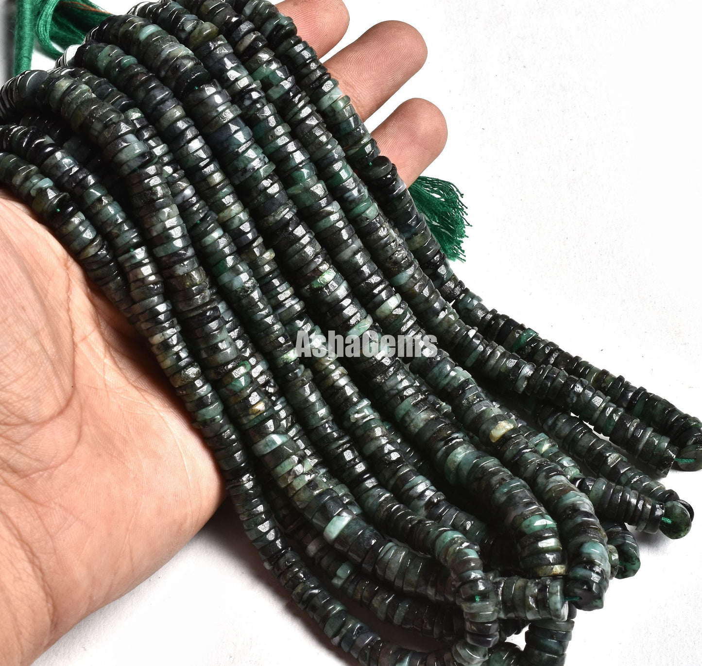 16" Strand Beautiful Emerald Smooth Heishi Tyre Beads/ Natural Shaded Green Emerald Plain Wheel Shape Beads, Emerald Beads For Jewelry craft
