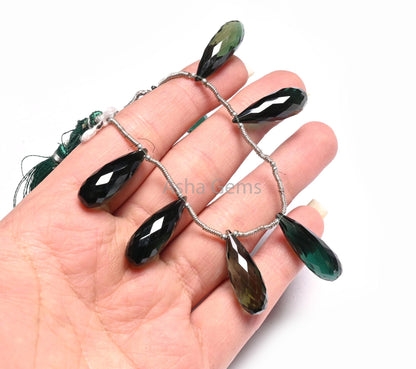 AAA Bottle Green Hydro Fancy Long Drops Faceted Gemstone Beads,8.5x24-9x28 mm Green Hydro Teardrop Briolette Machine Cut Beads Jewelry Craft