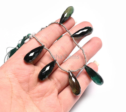 AAA Bottle Green Hydro Fancy Long Drops Faceted Gemstone Beads,8.5x24-9x28 mm Green Hydro Teardrop Briolette Machine Cut Beads Jewelry Craft