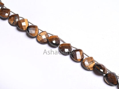 Beautiful Tiger Eye Faceted Heart Shape Beads,11 mm natural Tiger eye+ 2 Piece Smoky quartz Heart Briolette Gemstone Bead Jewelry Craft SALE (AG 18613)