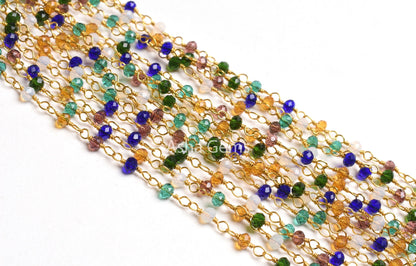 Beautiful Multi Color Hydro Faceted Rondelle Beads Rosary Chain,3mm Gold Plated Wire Wrap Beaded Handmade Chain Necklace Jewelry Making SALE