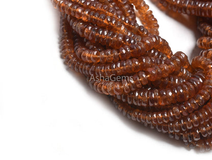 Natural Hessonite Garnet Faceted Heishi Tyre Beads,16" Hessonite Beads, Brown Hessonite Flat Wheel Shape Gemstone Bead Jewelry Making Crafts