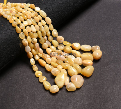 Natural Yellow Opal smooth Nugget Gemstone Loose beads,18" Fine Opal Plain Handmade tumble Graduation Size Yellow Opal Bead Necklace Jewelry (AG 22304)